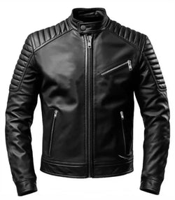 Black Slim Fit Leather Jacket View 1