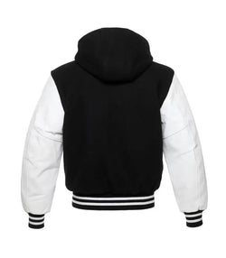 Black and White Hooded Varsity Jacket View 2