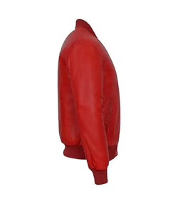 Mens Red Leather Bomber Jacket View 3