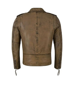Bronze Brown Leather Biker Jacket View 2