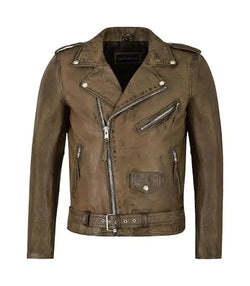 Bronze Brown Leather Biker Jacket View 1