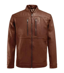 Brown Bomber Biker Leather Jacket View 1