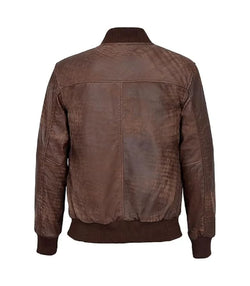 Mens Brown Leather Bomber Jacket View 2
