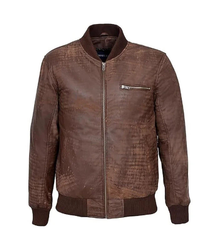Mens Brown Leather Bomber Jacket