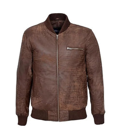 Mens Brown Leather Bomber Jacket View 1