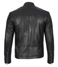 Men Classic Black Leather Cafe Racer Jacket View 2