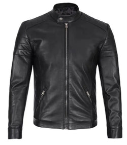 Men Classic Black Leather Cafe Racer Jacket View 1