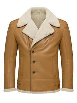 Mens Classic Tan Shearling Aviator Jacket View 1