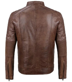Mens Cafe Racer Coffee Brown Leather Jacket View 2