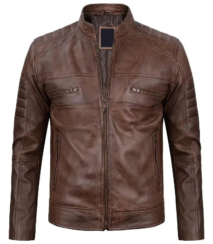 Mens Cafe Racer Coffee Brown Leather Jacket