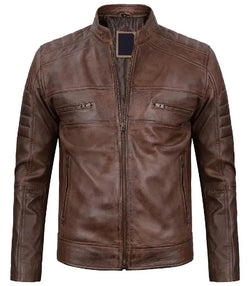 Mens Cafe Racer Coffee Brown Leather Jacket View 1