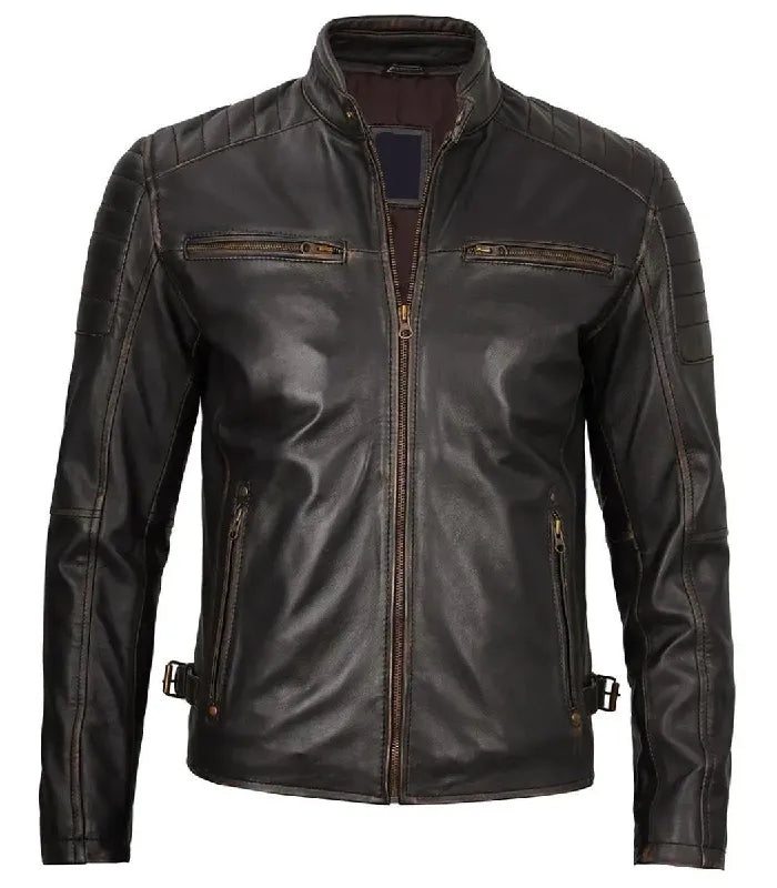 Mens Dark Brown Cafe Racer Leather Jacket