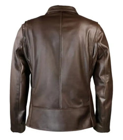 Dark Brown Shirt-Collar Leather Jacket View 2