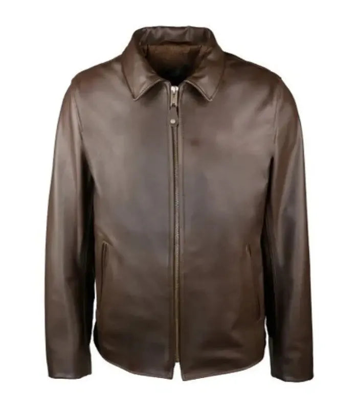 Dark Brown Shirt-Collar Leather Jacket