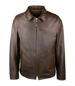 Dark Brown Shirt-Collar Leather Jacket View 1