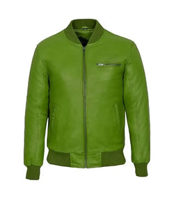 Green Bomber Leather Jacket View 1