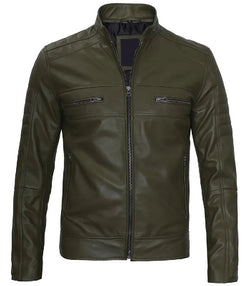 Mens Cafe Racer Green Leather Jacket View 1