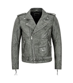 Mens Grey Leather Biker Jacket View 1