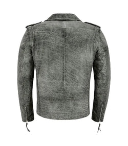 Mens Grey Leather Biker Jacket View 2