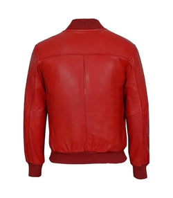 Mens Red Leather Bomber Jacket View 2