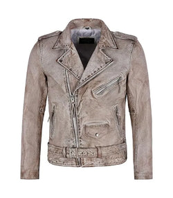 Light Brown Leather Biker Jacket View 1