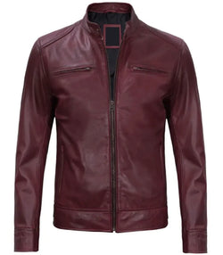 Mens Maroon Cafe Racer Leather Jacket View 1