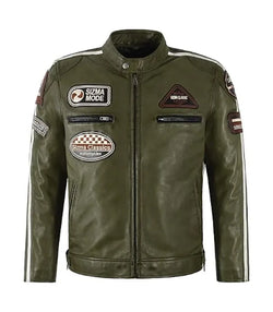 Olive Classic Motorcycle Leather Jacket View 1