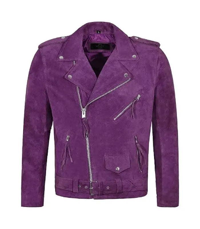 Purple Suede Leather Biker Jacket