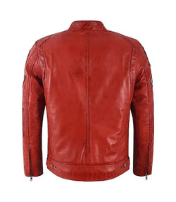 Mens Red Classic Motorcycle Jacket View 2