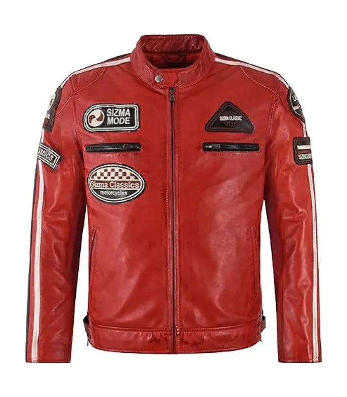 Mens Red Classic Motorcycle Jacket