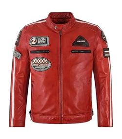 Mens Red Classic Motorcycle Jacket View 1