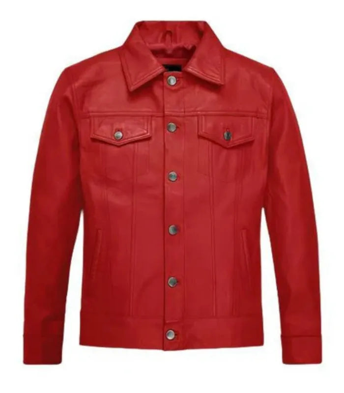 Red Thunder Leather Trucker Jacket