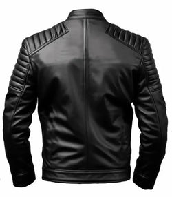 Black Slim Fit Leather Jacket View 2