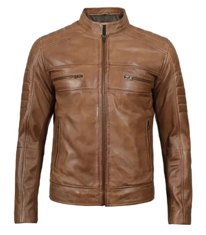 Tan Cafe Racer Leather Jacket