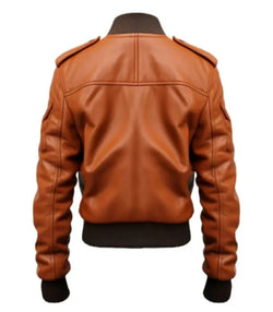 Tan Bomber Leather Jacket View 2