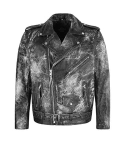 Two-Tone White and Black Leather Biker Jacket View 1