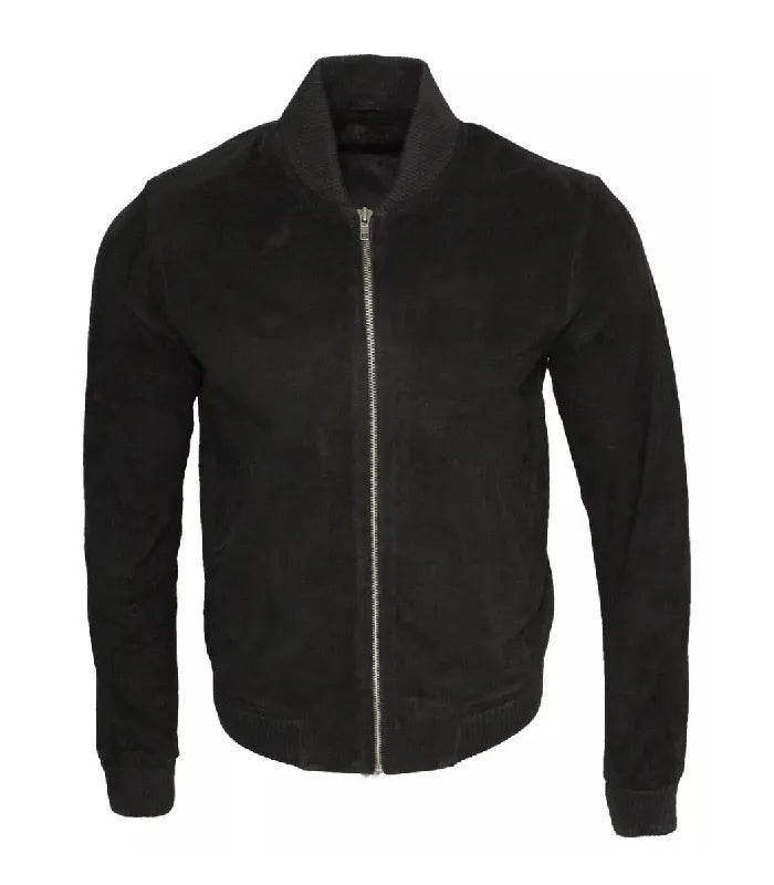 Vintage Black Suede Leather Bomber Jacket