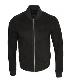 Vintage Black Suede Leather Bomber Jacket View 1