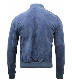 Vintage Blue Suede Leather Bomber Jacket View 2
