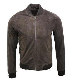 Vintage Brown Suede Leather Bomber Jacket View 1