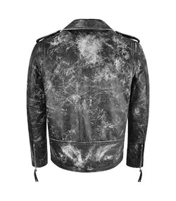 Two-Tone White and Black Leather Biker Jacket View 2