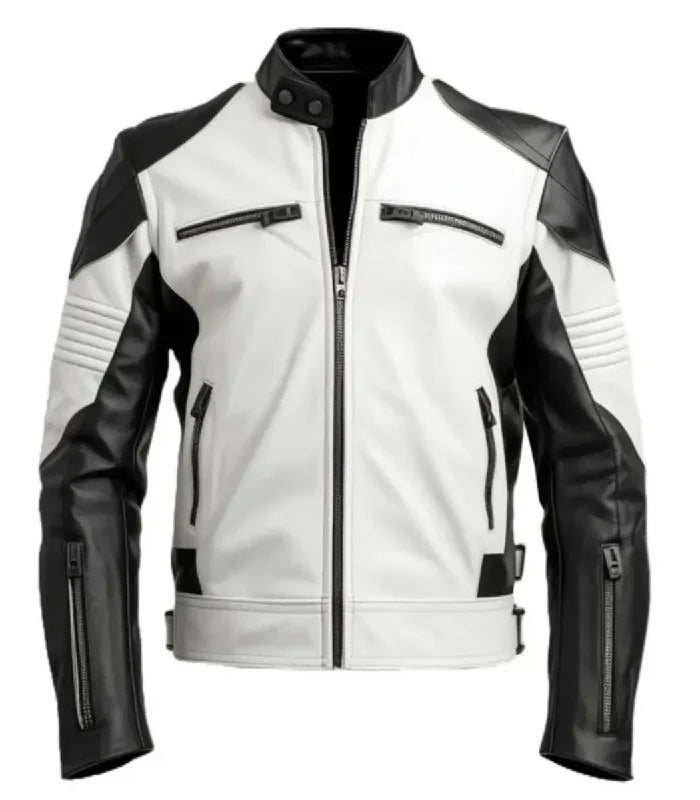 White and Black Two Tone Leather Jacket