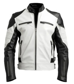 White and Black Two Tone Leather Jacket View 1
