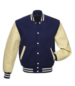 Navy and Cream Varsity Jacket View 1