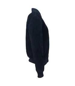 Navy Suede Leather Bomber Jacket View 4