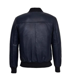 Navy Leather Bomber Jacket View 2