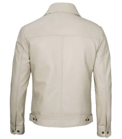 Shirt-Collar Beige Leather Jacket View 4
