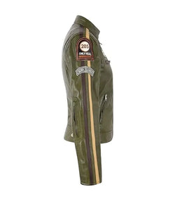 Womens Olive Classic Leather Moto Jacket View 3