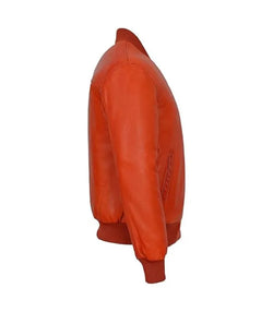Orange Leather Bomber Jacket View 3