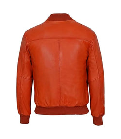 Orange Leather Bomber Jacket View 2